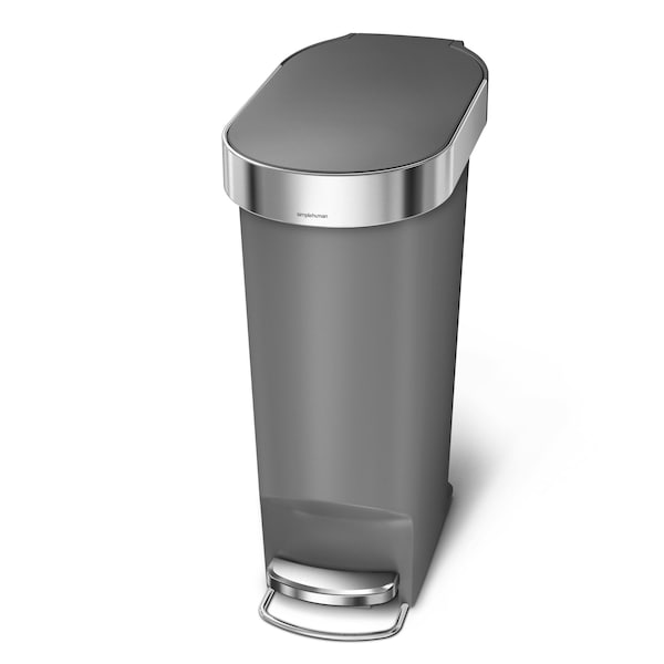 40 Liter/10.6 Gallon Slim Kitchen Step Trash Can with Liner Rim, Grey Plastic